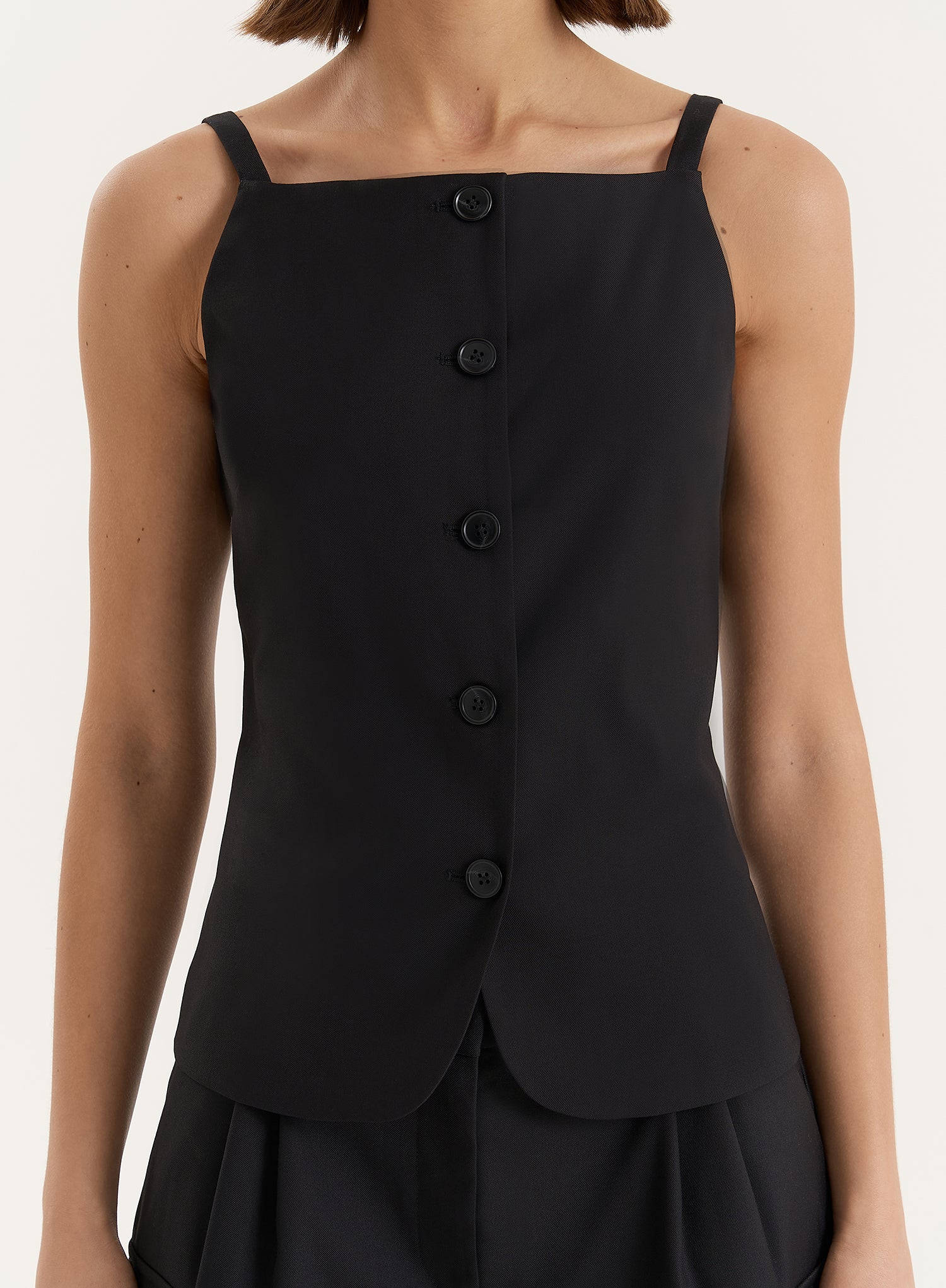 Black Square Neckline Tailored Waistcoat